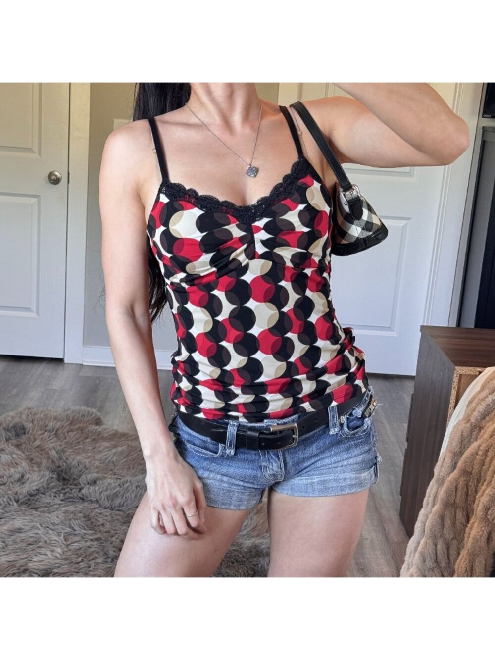 WHBM Fitted Retro Lace Trim Cami Top Womens S Camisole Grunge Whimsigoth Summer